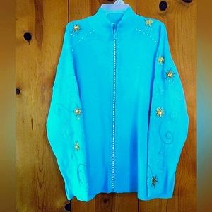 Quacker Factory Embroidered Stars and Swirls Knit Cardigan Sweater